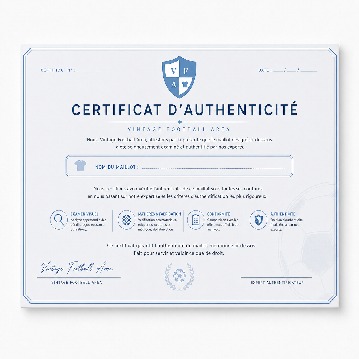 Certificat d'authenticité exclusif VFA