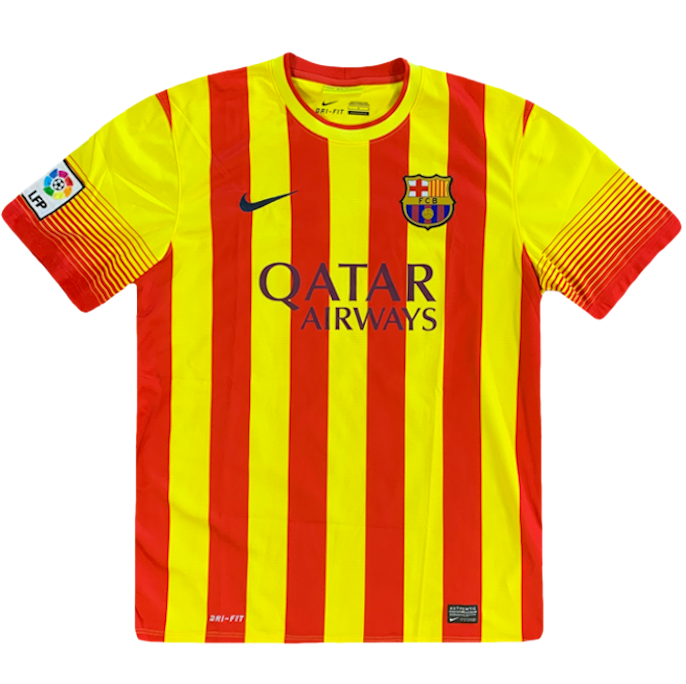 maillot barcelone rouge et jaune vintage saison 2013-2014 qatar airways nike lfp